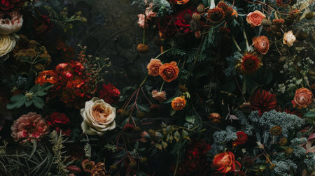 Vibrant Autumn Floral Arrangement with Roses and Foliageの素材