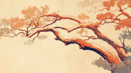 Abstract Art of Tree Branches in Autumn Colors on Beige Backgroundの素材