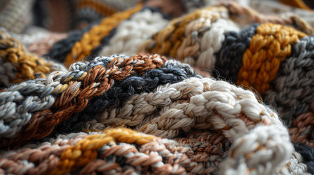 Close-Up of Cozy Multicolored Knitted Fabric for Warm Winter Clothing and Home Decorの素材