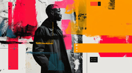 Contemporary Urban Portrait with Abstract Colorful Graffiti Backgroundの素材