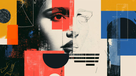 Abstract Portrait Artwork with Geometric Shapes and Bold Colors in Contemporary Styleの素材