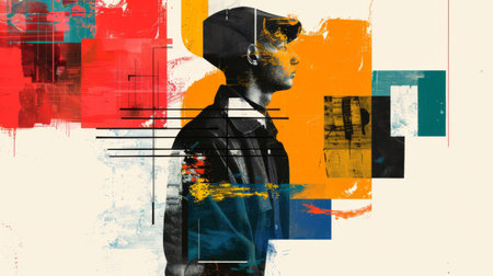 Abstract Portrait of a Man in Vibrant Mixed Media Art Styleの素材