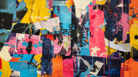 Vibrant Abstract Urban Art Collage with Colorful Layers of Paint and Texturesの素材