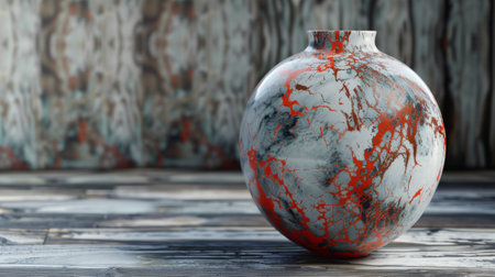 Abstract Marble Patterned Ceramic Vase on Wooden Backgroundの素材