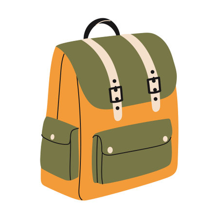 Colorful hand drawn rucksack. Modern backpack for kids and studentsのイラスト素材