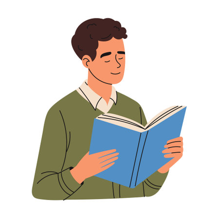 Guy reading book. Education concept. Hand drawn style.のイラスト素材