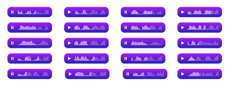 Voice memo interface elements. Waveform pattern for music player, podcasts, mobile voice message, streamingのイラスト素材