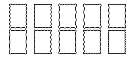 Wavy frames set. Squiggle rectangle photo borders with zig zag edgesのイラスト素材