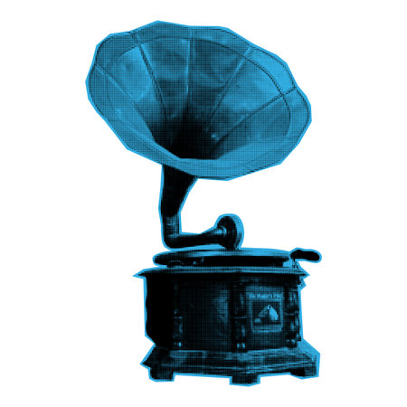 Gramophone halftone collage element. Grunge cut out shape with dotted texture. Trendy punk design elementのイラスト素材