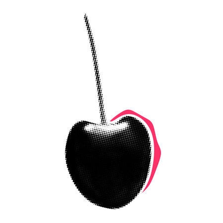 Cherry halftone collage element. Grunge cut out shape with dotted texture. Trendy Y2K styleのイラスト素材