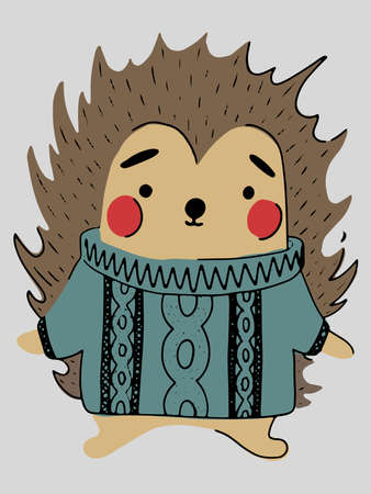 PrintChristmas cute winter character. Hedgehog vector illustration on cozy sweater. Perfect for xmas cards, posters, print, wrap paper and souvenir decorの写真素材