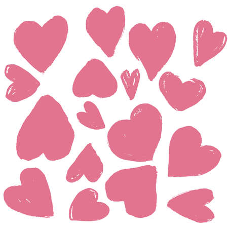 Colorful heart shaped on over white background, decorative series with paint brush. Creative with illustration progress. Valentine's concept. Hand drawn vector doodle. Heart in various shapes.のイラスト素材