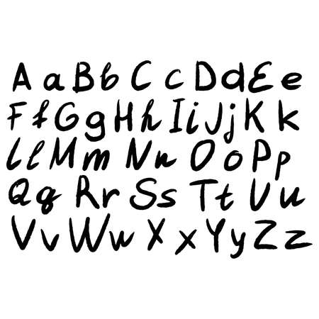 Cute English hand written alphabet, vintage vector illustration. Lowercase and uppercase letters, fine for card, lettering, posterのイラスト素材