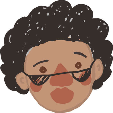 Hand drawn simple vector of black young woman headのイラスト素材