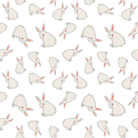 Cute hand drawn seamless easter pattern with rabbits. Happy easter spring celebration. Gentle, soft, pastel, colorful and childish illustration. Vector for wrap paper, wrapping, textile, wallpaperのイラスト素材