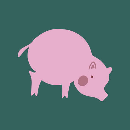 Vector pig. Cute hand drawn cartoon animal. Flat element for you design, perfect for card, sticker, poster, packaging, t short print or baby cloth.のイラスト素材
