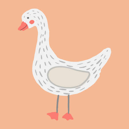 Vector goose. Cute hand drawn cartoon animal. Flat element for you design, perfect for card, sticker, poster, packaging, t short print or baby cloth.のイラスト素材