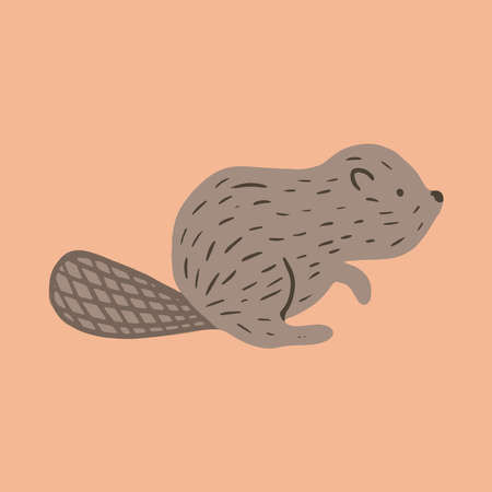 Vector beaver. Cute hand drawn cartoon animal. Flat element for you design, perfect for card, sticker, poster, packaging, t short print or baby cloth.のイラスト素材
