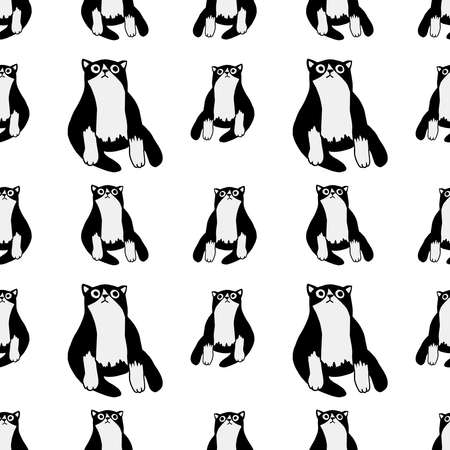 Hand drawn flat cute cats collection. Seamless pattern of kittens with different emotions and poses. Vector illustration for childish decoration clothes, patterns, stickers, cards, fabric, textileのイラスト素材