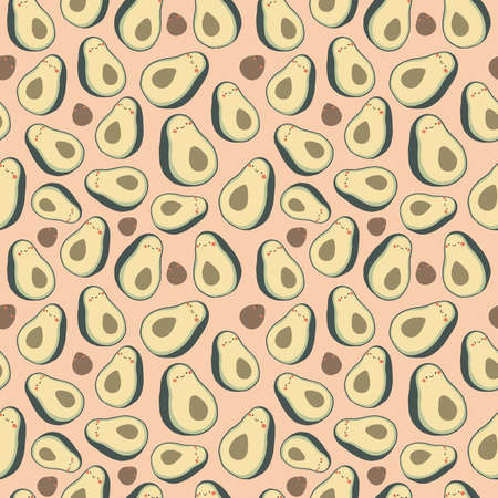 Cute cartoon avocado seamless pattern. Adorable flat fruit vector illustration. Childish healthy food ornament for textile, fabric, print, wallpaper, wrap paperのイラスト素材