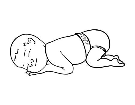 Hand drawn adorable baby line silhouette, stylized ink illustration. Cute simple vector illustration. Perfect for cards, posters, design,のイラスト素材