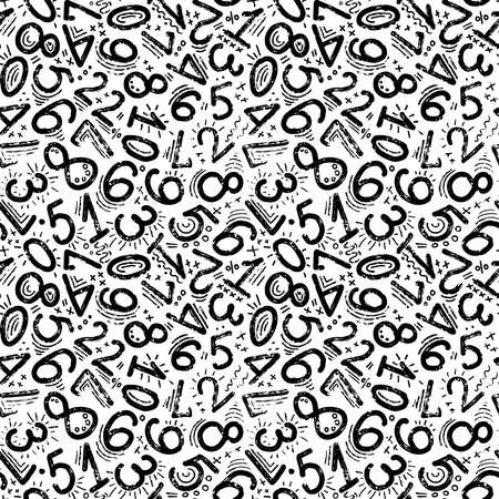Cute doodle hand written numbers vintage vector illustration. Ink seamless pattern fine for card, lettering, posterのイラスト素材