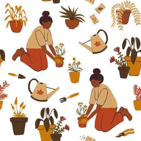 Cartoon seamless pattern with tropical leaves. Flat botanical background. Hand drawn floral texture. Vector illustration on white background. Perfect for background, wrap paper, wall paper, fabricのイラスト素材