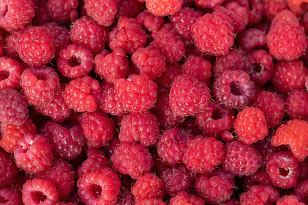 Fresh and ripe raspberries backgroundの写真素材