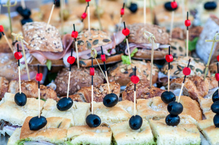 prepared italian food on a partyの写真素材