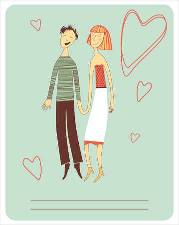 illustration of happy couple in love with heartsのイラスト素材