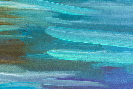Abstract multicolored background with oil paint. Hand-textured background for the design. A mix of turquoise, green, blue and purple colors on canvas. Summer art background. The effect of sea waves.の写真素材