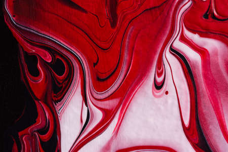Red white black acrylic abstract creative trend background. Fluid artistic texture. Dynamic lines, a...