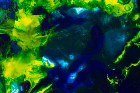 Green blue fluid art. Ocean underwater world, abstract acrylic painting background. Modern marble texture. The concept of natural texture, creative wave, algae. Fashion art, mock up for art designの写真素材