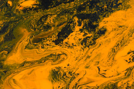 Abstract orange black marble background. Acrylic painting conceptual Halloween. Leopard, tiger art background. The original fragment of the picture. Fashionable background for posters, postcards.の写真素材