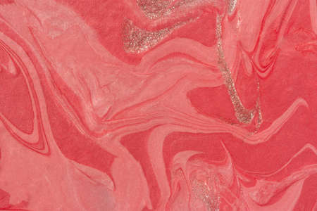 Pink coral abstract background. Fluid art made of pale pink silver acrylic. Pastel delicate painting. The concept of Valentine's Day, love romance. fashionable background for design. contemporary artの写真素材