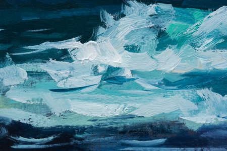 Blue background oil paint. eautiful brushstrokes close-up. Textured abstract sea background. Oil painting on cardboard and canvas. Conceptual abstract sky, water, sunset. Layout for postcard designの写真素材