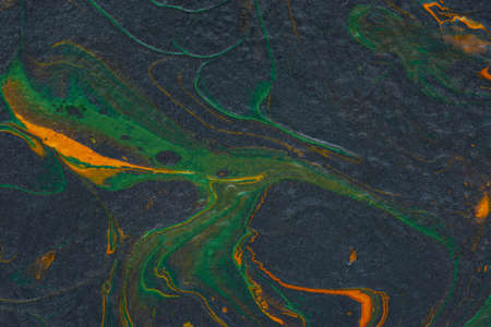 Black orange green fluid art. Abstract acrylic painting background. modern marble texture. The...