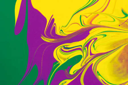 Yellow green purple fluid art, abstract creative trend background. Dynamic lines, movement, burst of emotions, passion, freedom. Form of presentation of websites, booklets, leaflets, business cardsの写真素材