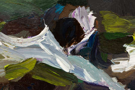Multicolored abstract painting. Brown white beige green brush strokes. Oil background textures. A fragment of an oil painting. Expression, vital movement. concept art. original artistic backgroundの写真素材