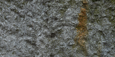 The texture of an old stone. Grey aged rusty background. Horizontal banner for design. The gray-brown texture of a battered stone. Construction production concept. Abstract neutral backgroundの写真素材