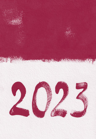 The color viva magenta 2023. Presentation vertical banner background with gouache numbers. Beautiful...