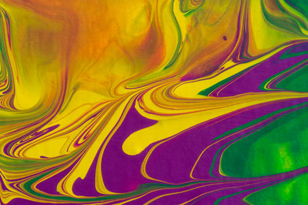 Yellow green purple fluid art, abstract creative trend background. Dynamic lines, movement, burst of emotions, passion, freedom. Form of presentation of websites, booklets, leaflets, business cardsの写真素材