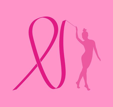 Woman draws a pink ribbon. International Breast Cancer Day. Cancer awareness month.のイラスト素材