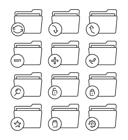 Set of folder icons thin line. Different folder vector icons.のイラスト素材