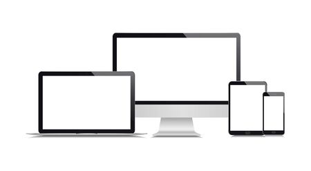 Realistic set of monitor, laptop, tablet smartphoneのイラスト素材