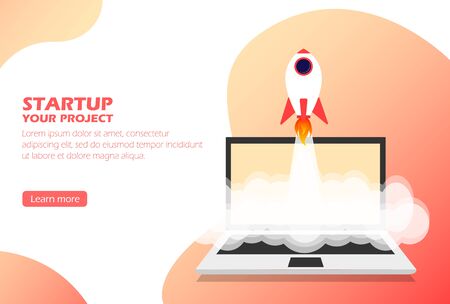 Start up your project, Rocket launch and laptop concept.のイラスト素材