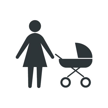 Icon mom with a stroller - Vector illustration on a white background.のイラスト素材