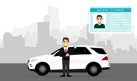 Driver's license,The man with the rights near the carのイラスト素材