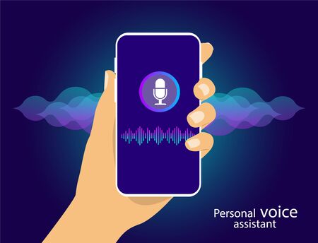 Personal Assistant and voice recognition on your smartphone, Voice and sound lines.のイラスト素材
