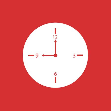 Clock on a red background, Minimalistic style - vector